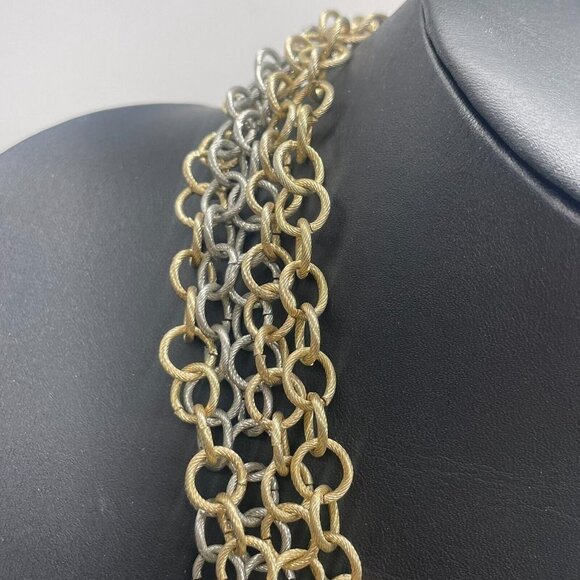Jules Multi Strand Layered Collared Choker Necklace Silver and Gold Tone 18-21 - Picture 4 of 5